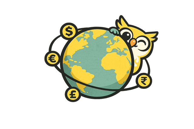 Globe with currency symbols orbiting