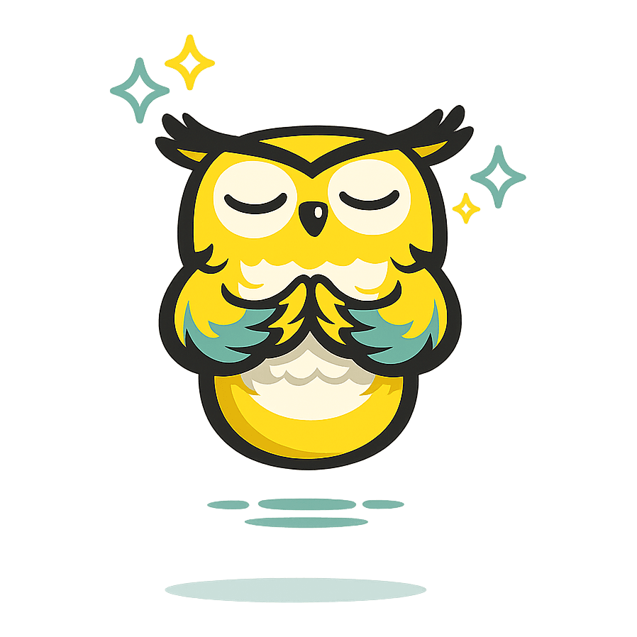 Ollie the HootZen owl, calmly floating in meditation